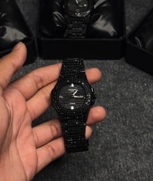 The "Midnight Ice" Edition – All-Black Crystal Studded Watch
