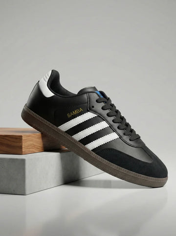 Premium Leather Gum Sole Low Top Sneakers | Retro Court Style | Men Women | Black White Blue
