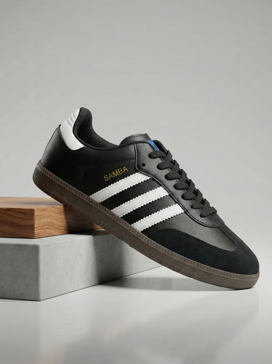 Premium Leather Gum Sole Low Top Sneakers | Retro Court Style | Men Women | Black White Blue